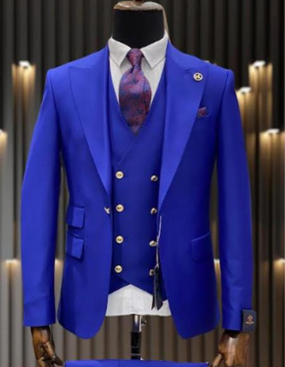 Royal Blue Wool Suit with Gold Buttons