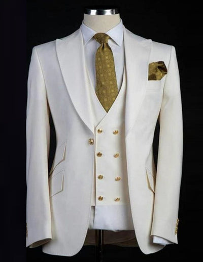 Ivory & Gold Button Cream Peak Lapel Wedding Suit