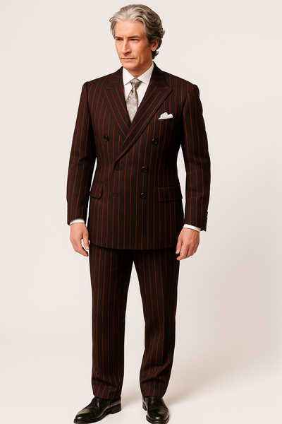 Mens Chalk Stripe Suit - Black and Red Suit