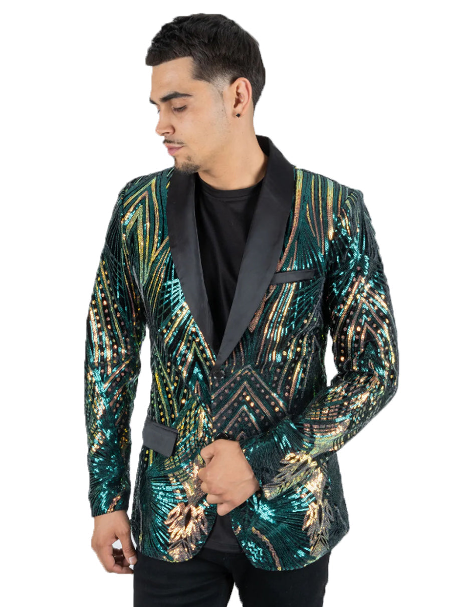 Emerald Green & Gold Sequin Prom Blazer