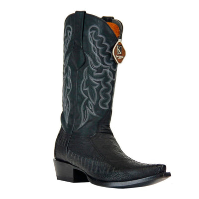 Ostrich Leg Snip Toe Matte Black Boots for Men