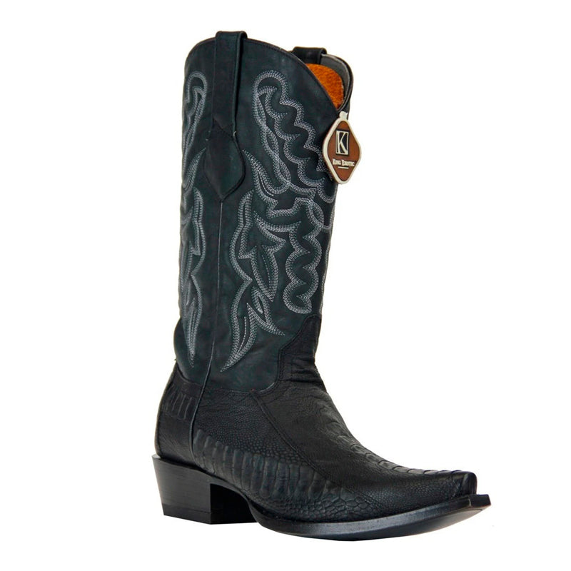 Ostrich Leg Snip Toe Matte Black Boots for Men