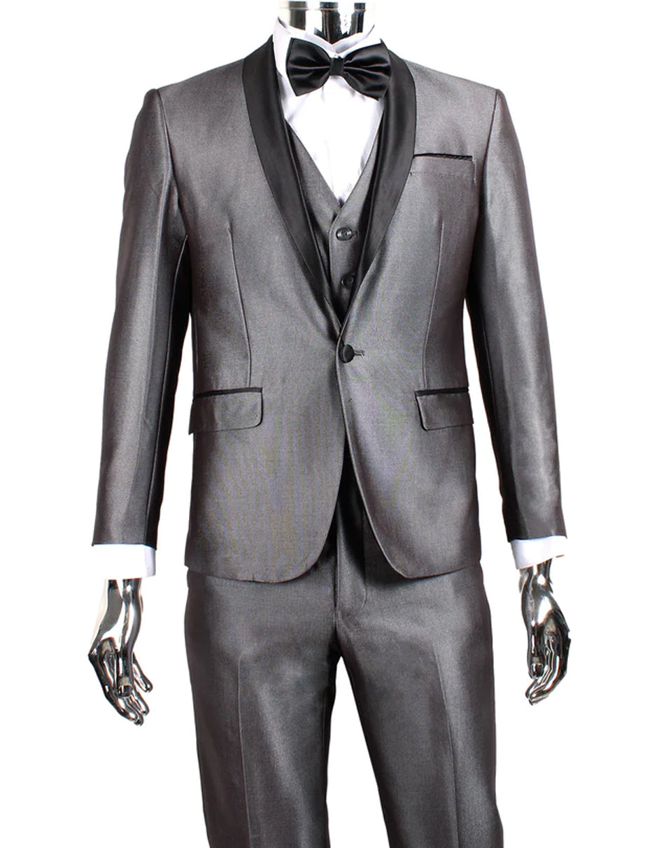 Men's Silver Grey Sharkskin Shawl Lapel Tuxedo