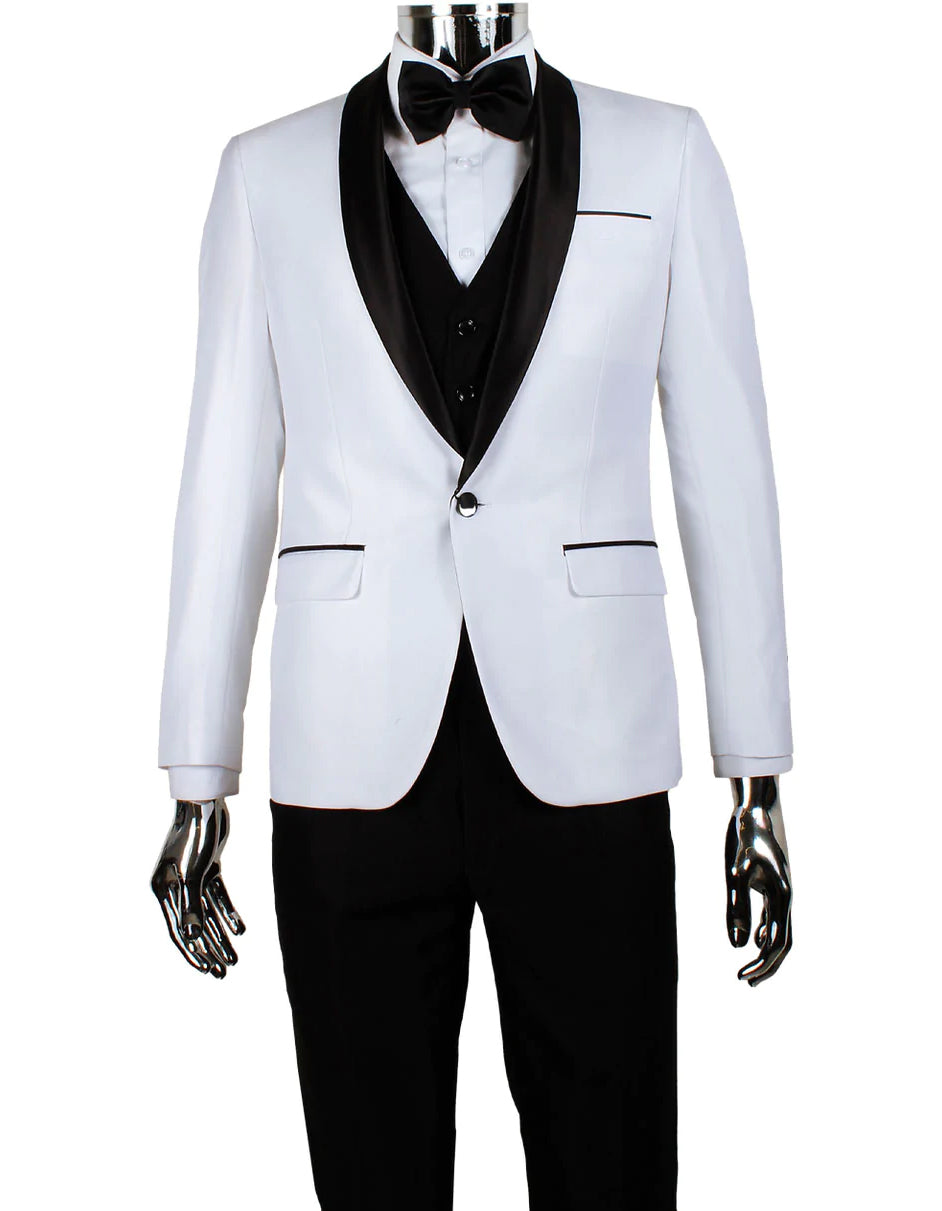 Men's White Sharkskin Shawl Lapel Tuxedo