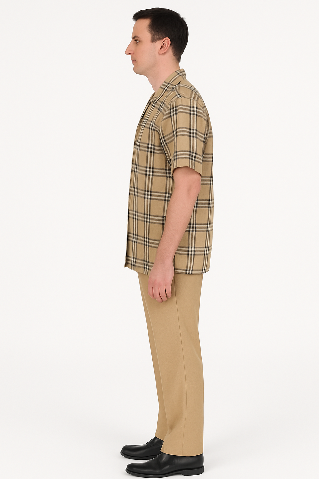 Beige Check Button Shirt - Casual Plaid for Men