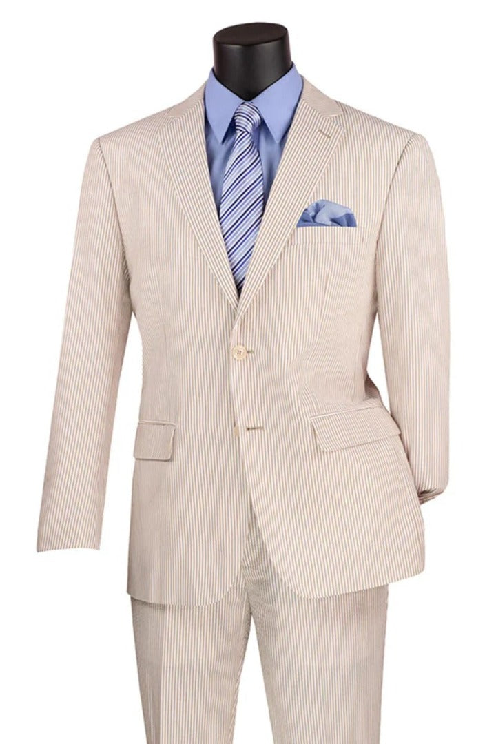 2PC Modern Fit Seersucker Tan Pinstripe Suit