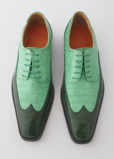Mens Alligator Print - Crocodile Skin Wingtip Dress Shoes Dark Green and Kelly Green