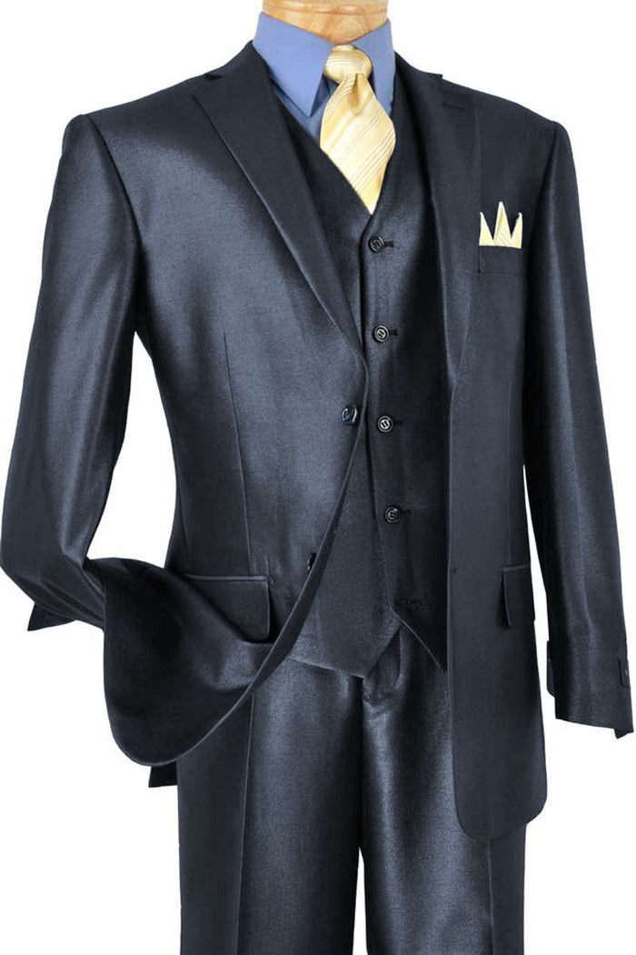 Sharkskin Blue Vested Suit for Men by Vinci