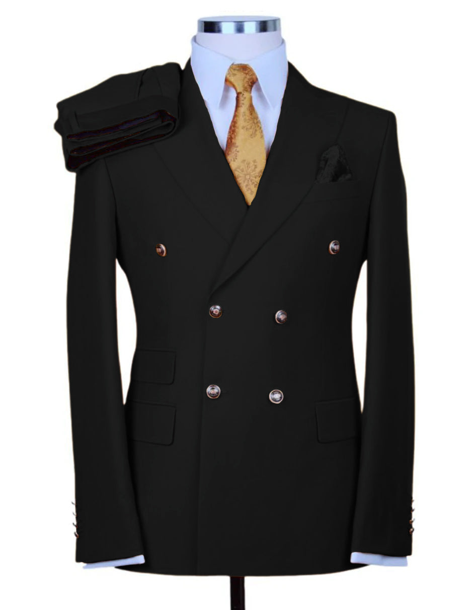 Designer Double Breasted Gold Button Suit Khaki