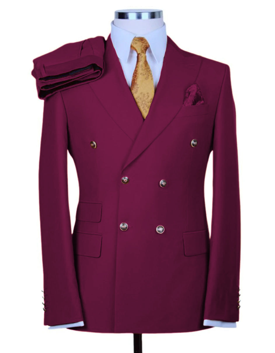 Designer Double Breasted Gold Button Suit Khaki