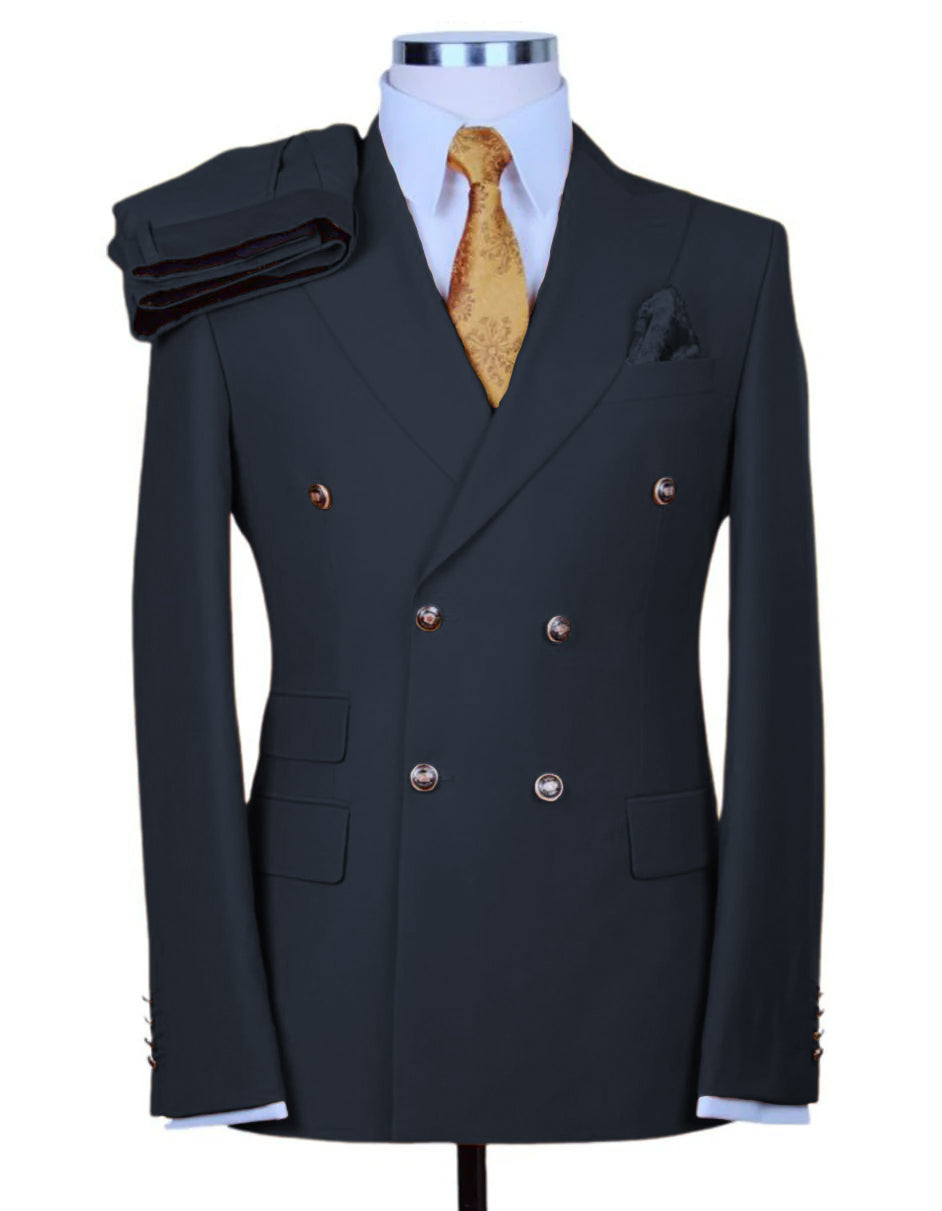 Designer Double Breasted Gold Button Suit Khaki