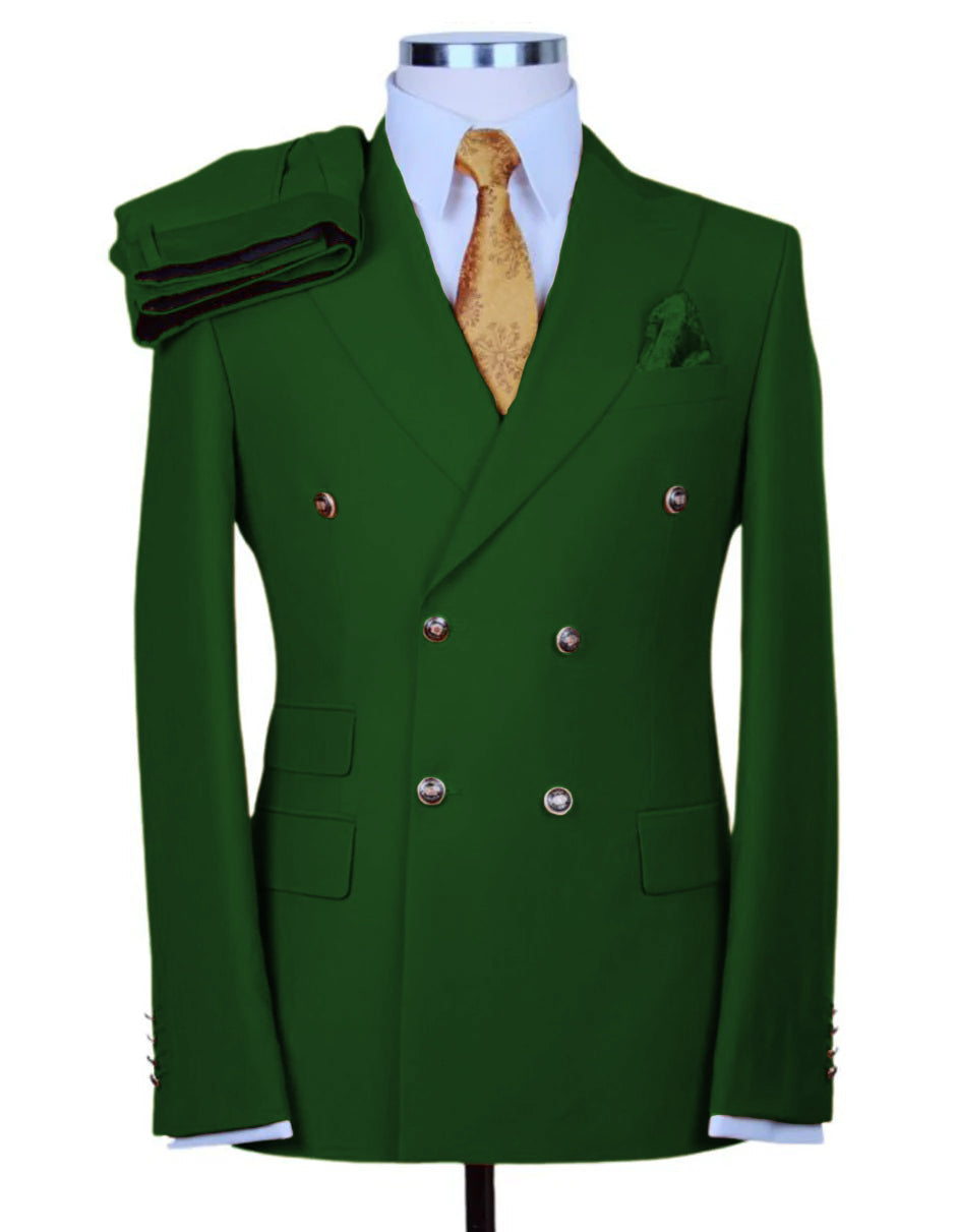 Designer Double Breasted Gold Button Suit Khaki