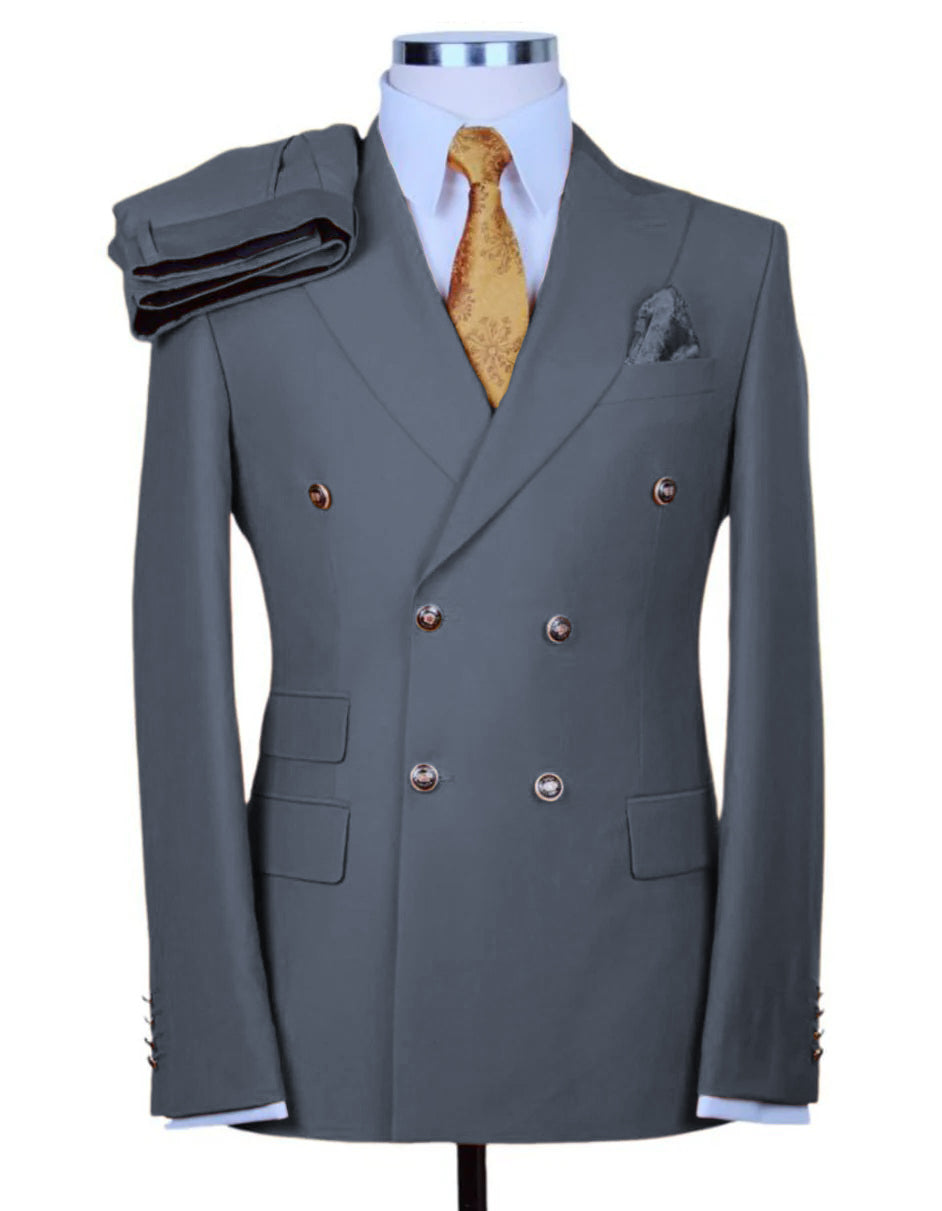 Designer Double Breasted Gold Button Suit Khaki