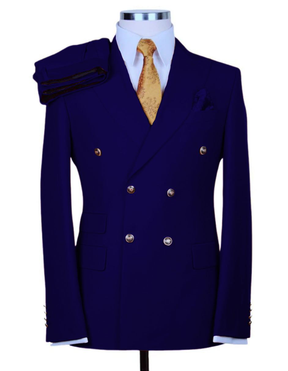 Designer Double Breasted Gold Button Suit Khaki