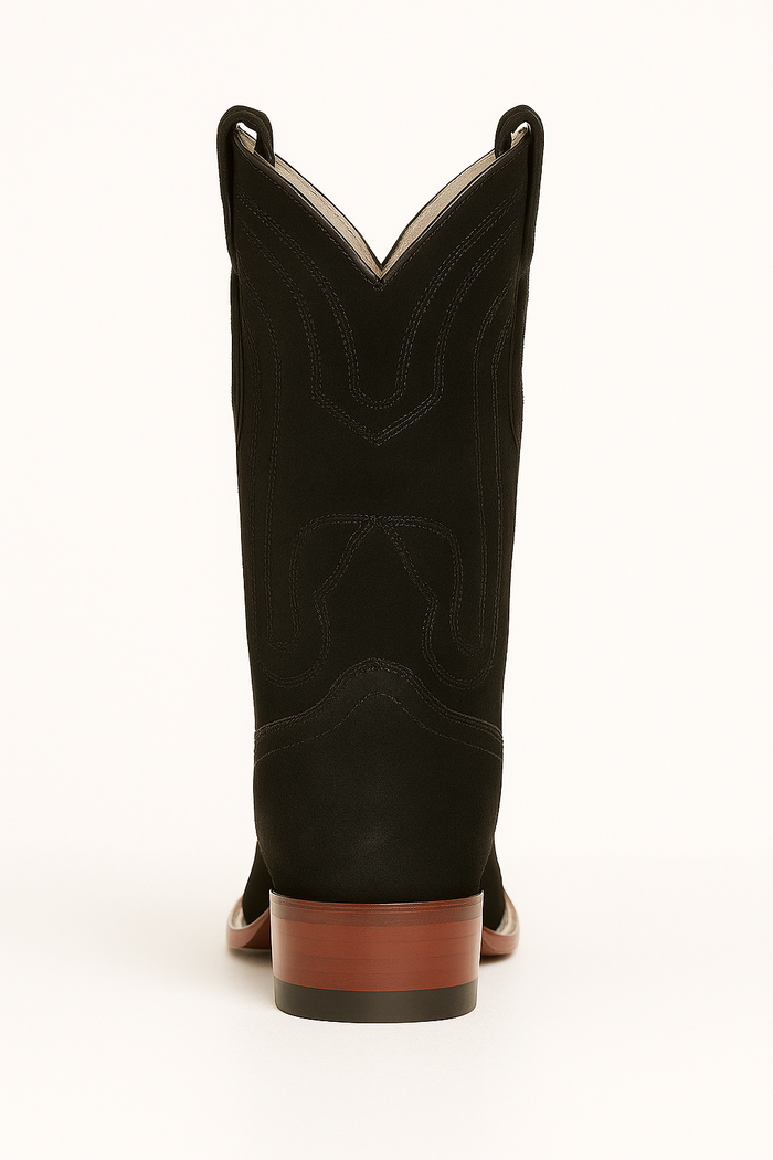 Mens Square Toe Cowboy Suede Boots Black
