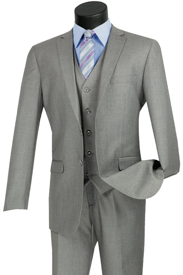Slim Fit Medium Grey Vested Suit for Men