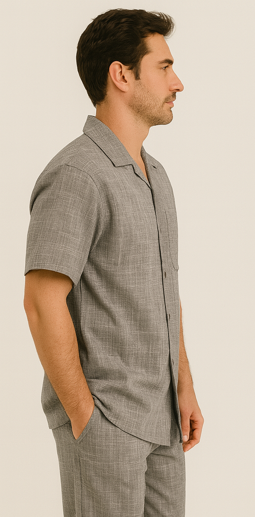 Mens Walking Suit - Casual Shirt and Pants - Grey