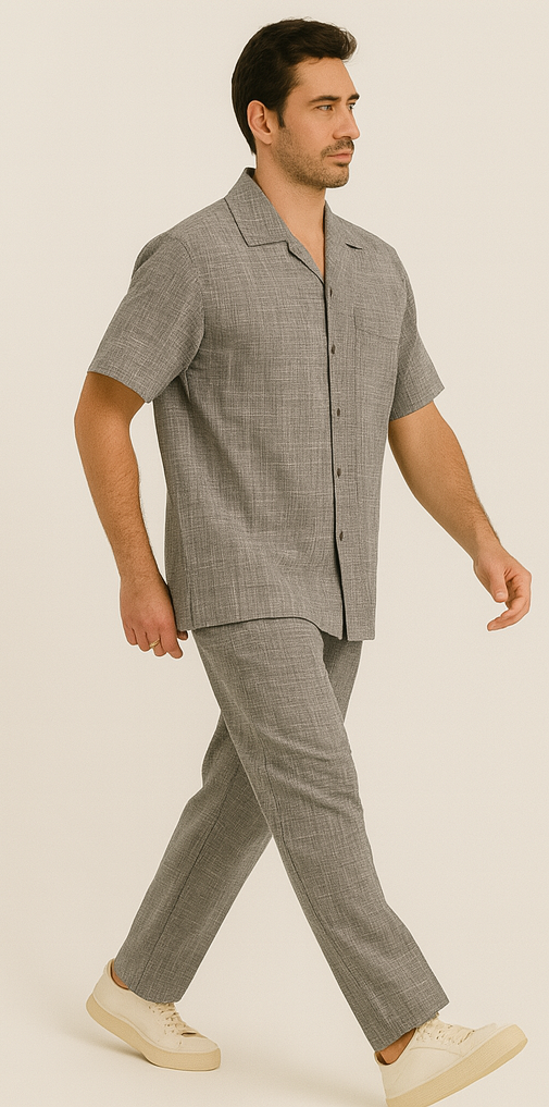 Mens Walking Suit - Casual Shirt and Pants - Grey