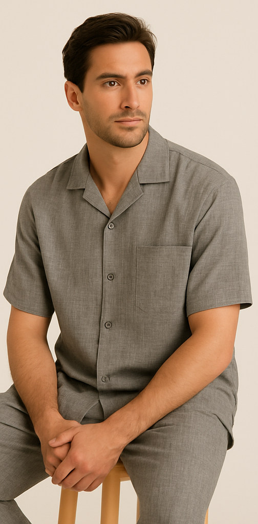 Mens Walking Suit - Casual Shirt and Pants - Grey