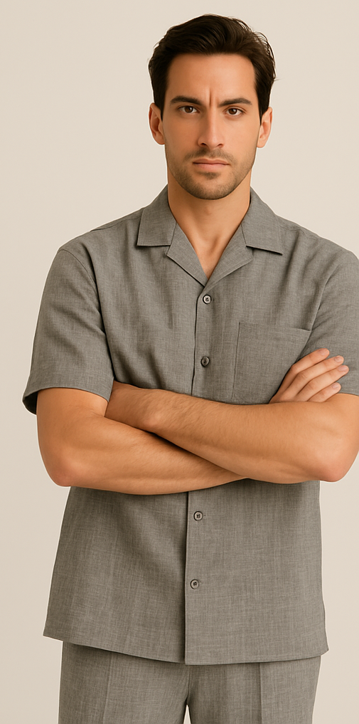 Mens Walking Suit - Casual Shirt and Pants - Grey