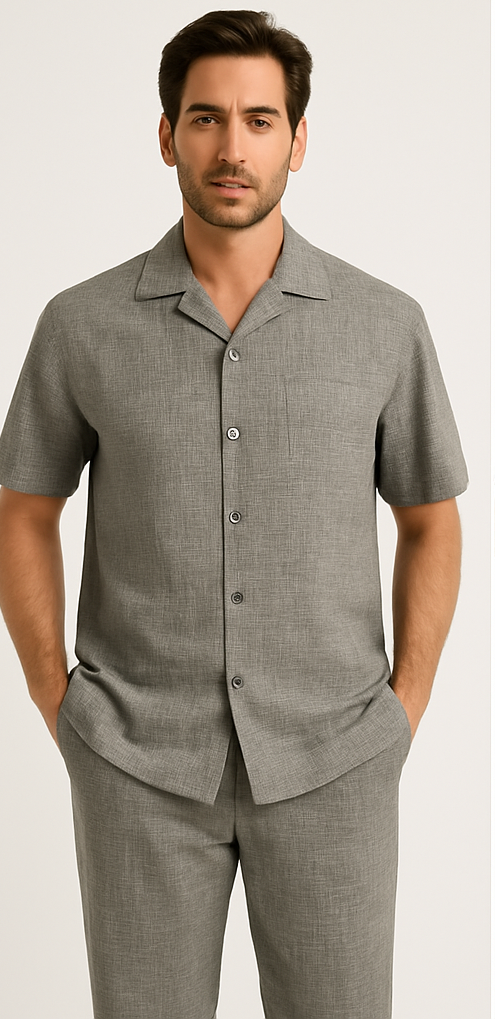 Mens Walking Suit - Casual Shirt and Pants - Grey