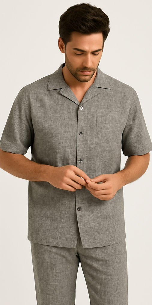 Mens Walking Suit - Casual Shirt and Pants - Grey