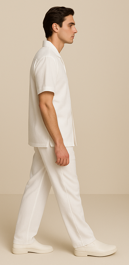 Mens Walking Suit - Casual Shirt and Pants - White