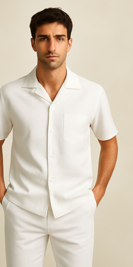 Mens Walking Suit - Casual Shirt and Pants - White