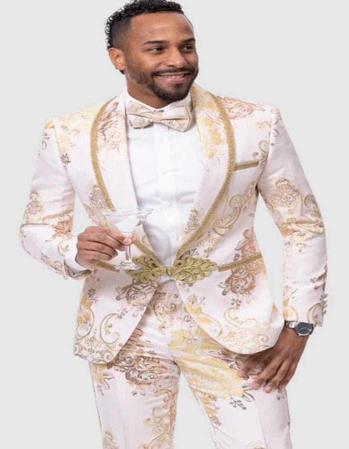 White & Gold Paisley Tuxedo for Men