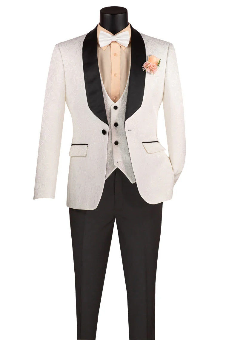 Mens White Vinci 1-Button Shawl Tuxedo