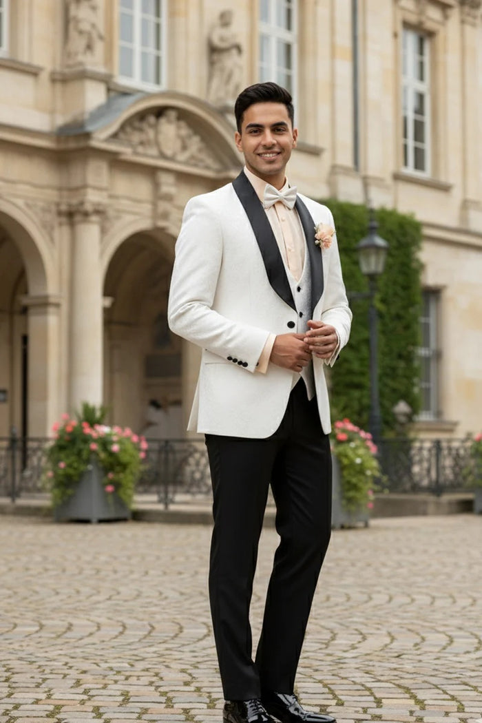 Mens White Vinci 1-Button Shawl Tuxedo