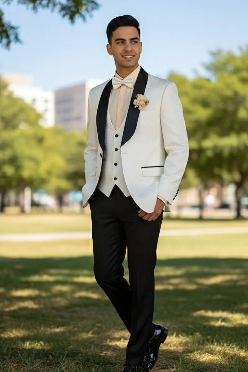 Mens White Vinci 1-Button Shawl Tuxedo
