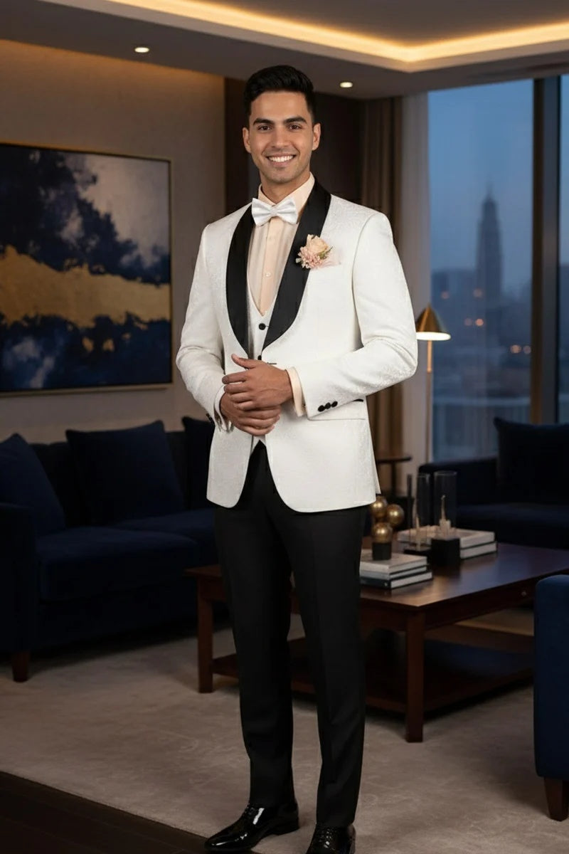 Mens White Vinci 1-Button Shawl Tuxedo