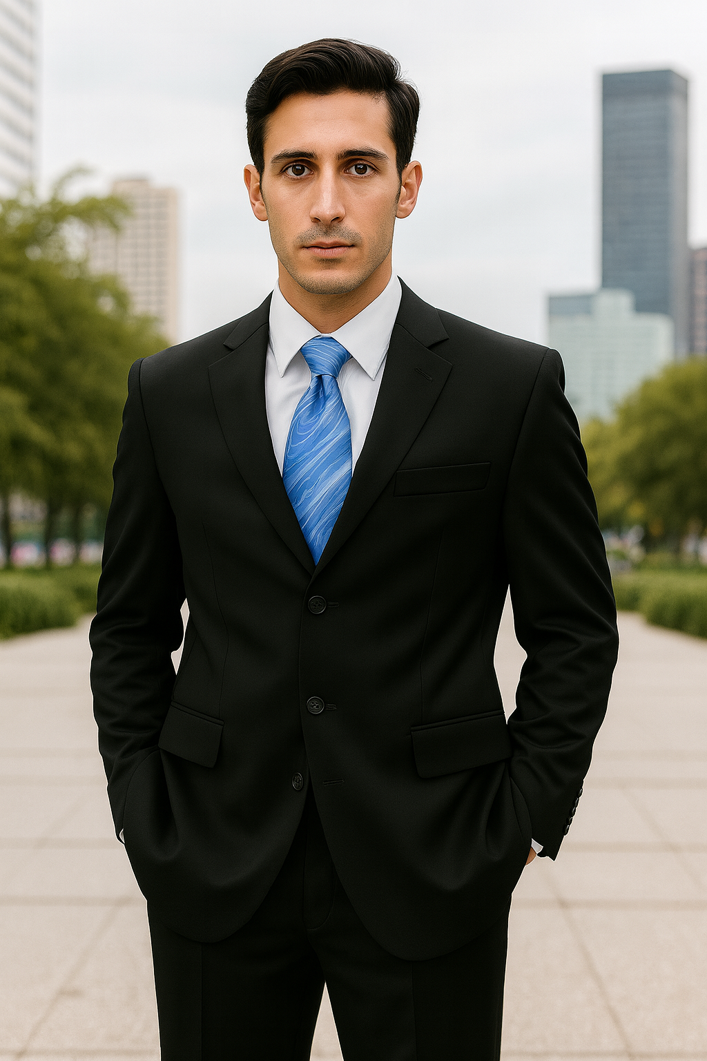 Milano Moda 3-Button Navy Suit for Men