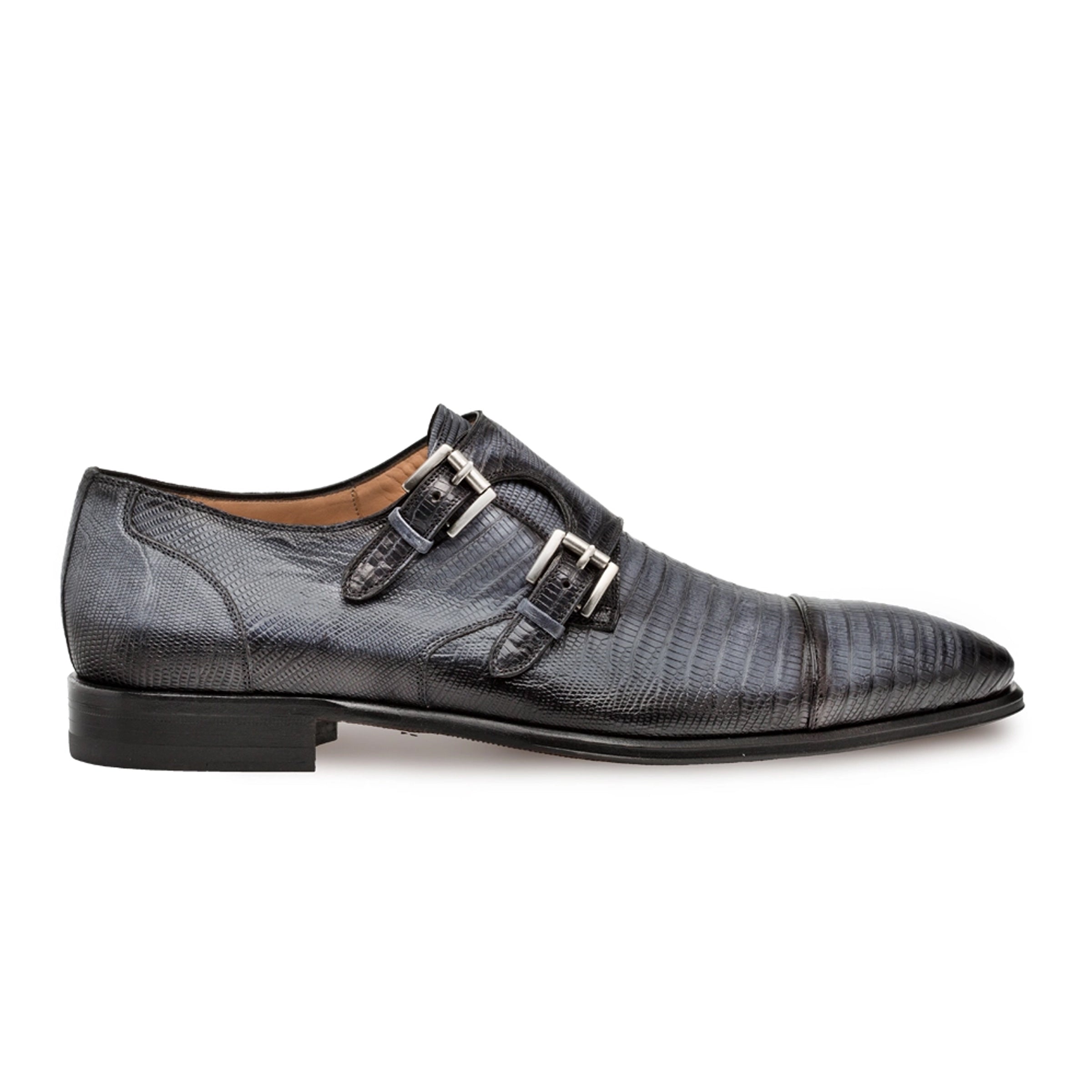 Mezlan Argentum Lizard Double Monk Strap Shoes