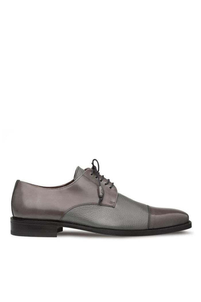 Mens Mezlan Cap-Toe Dress Lace-Up Blending Supple Textured Deerskin And Polished Calfskin With An Elegant Tassel Detail In Color Gray