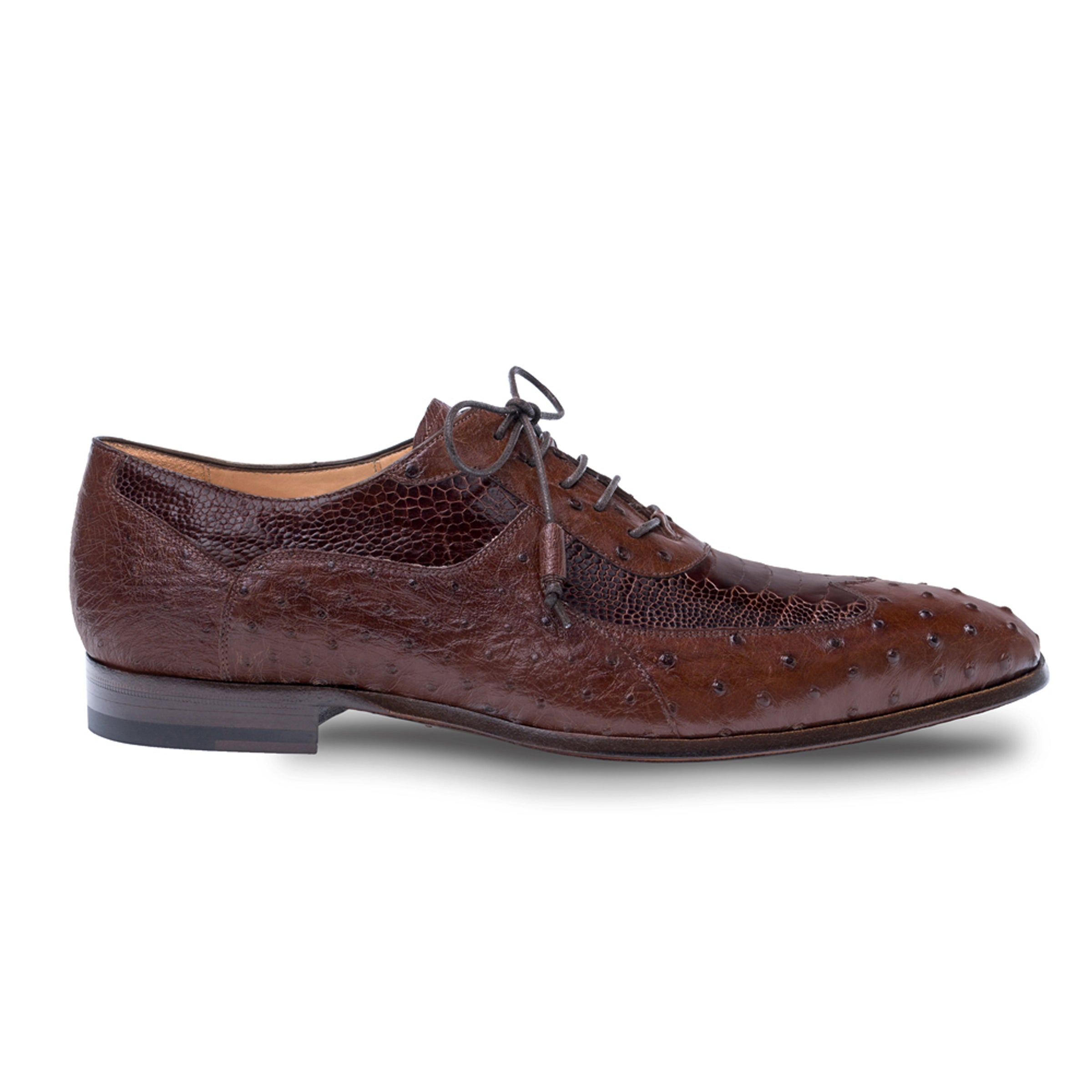Mezlan Getty Ostrich Wingtip Oxford in Cognac