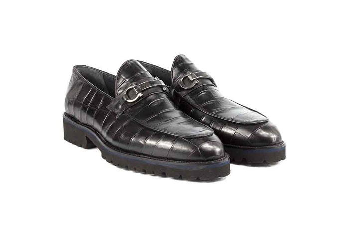 P045 Michel - Black Crocco Bit Loafer