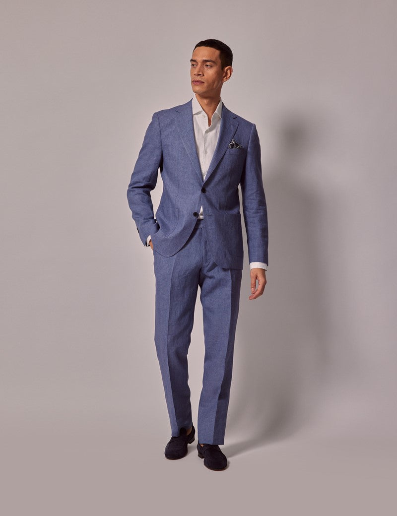 Men's Mid Blue Linen Suit for Summer Weddings