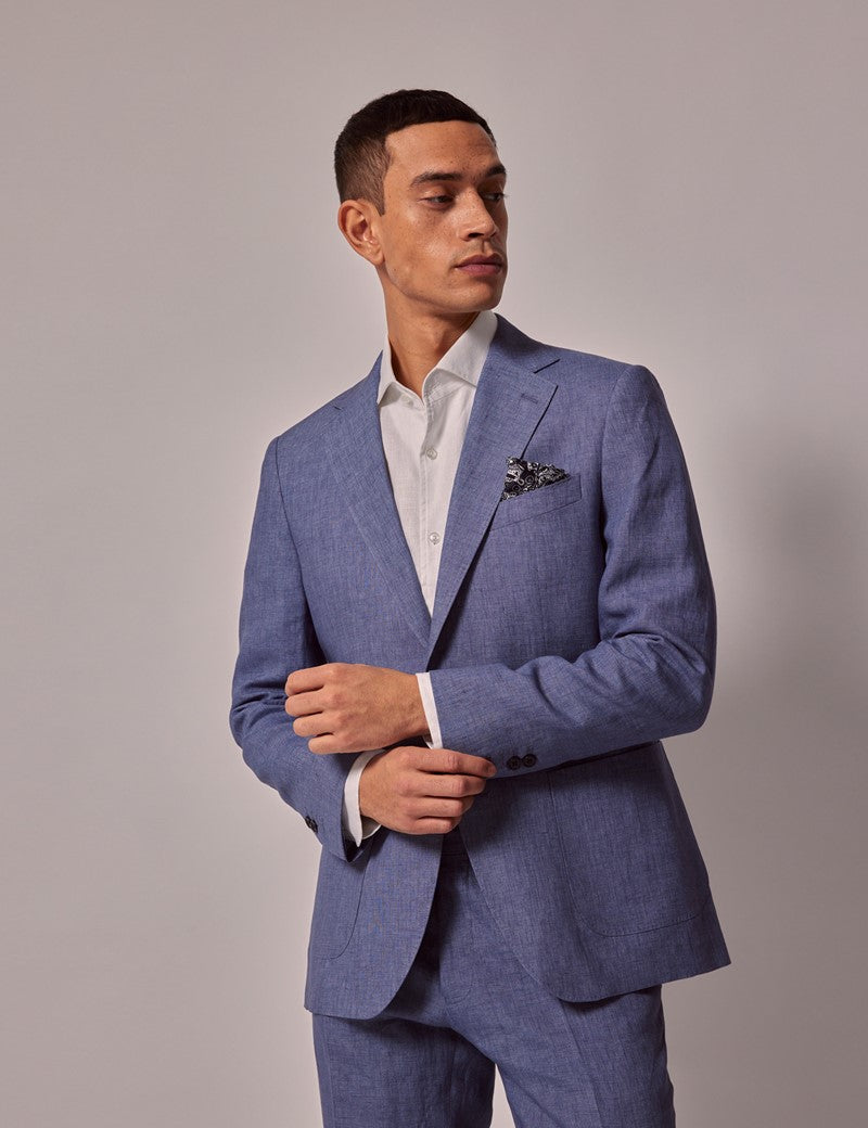 Men's Mid Blue Linen Suit for Summer Weddings