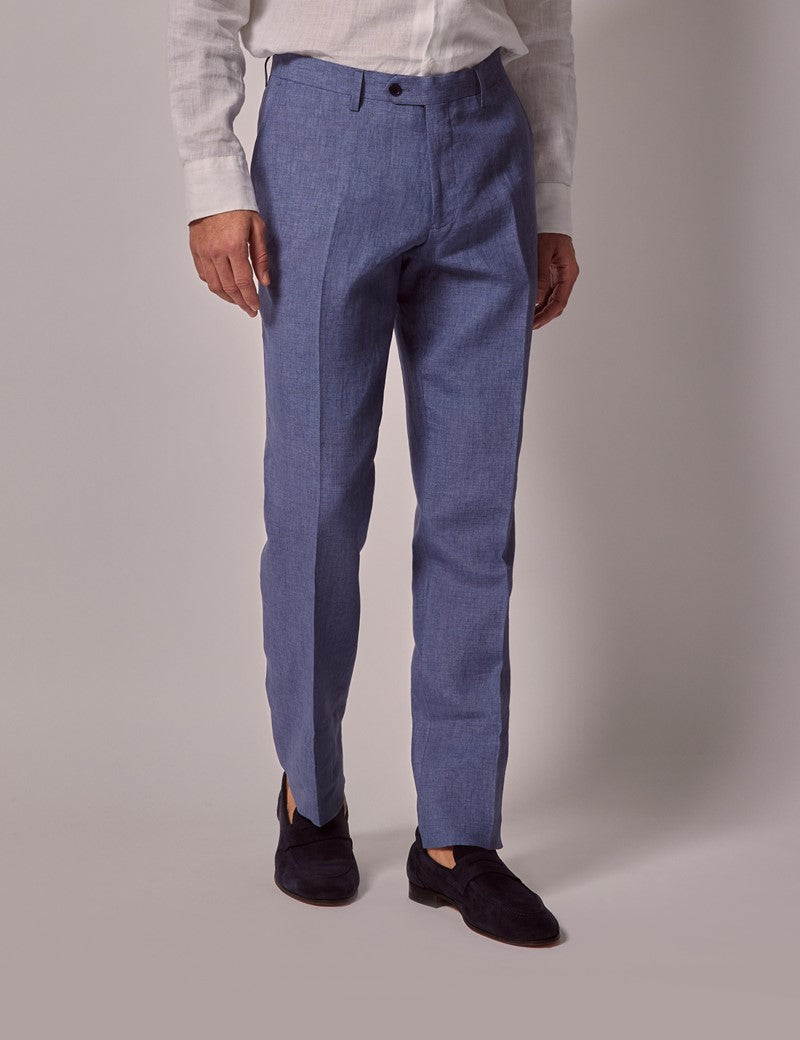 Men's Mid Blue Linen Suit for Summer Weddings