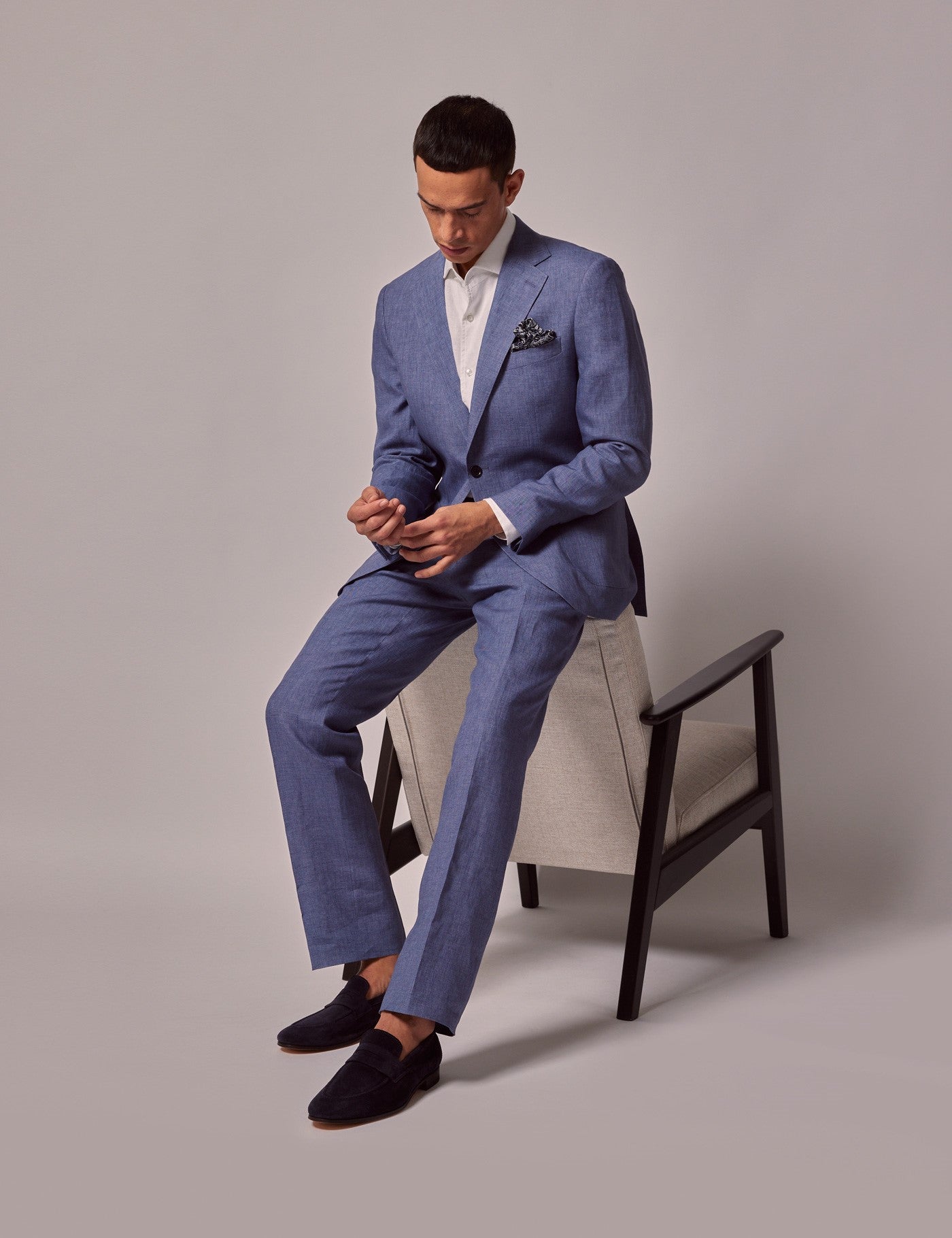 Men's Mid Blue Linen Suit for Summer Weddings