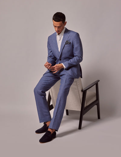 Men's Mid Blue Linen Suit for Summer Weddings