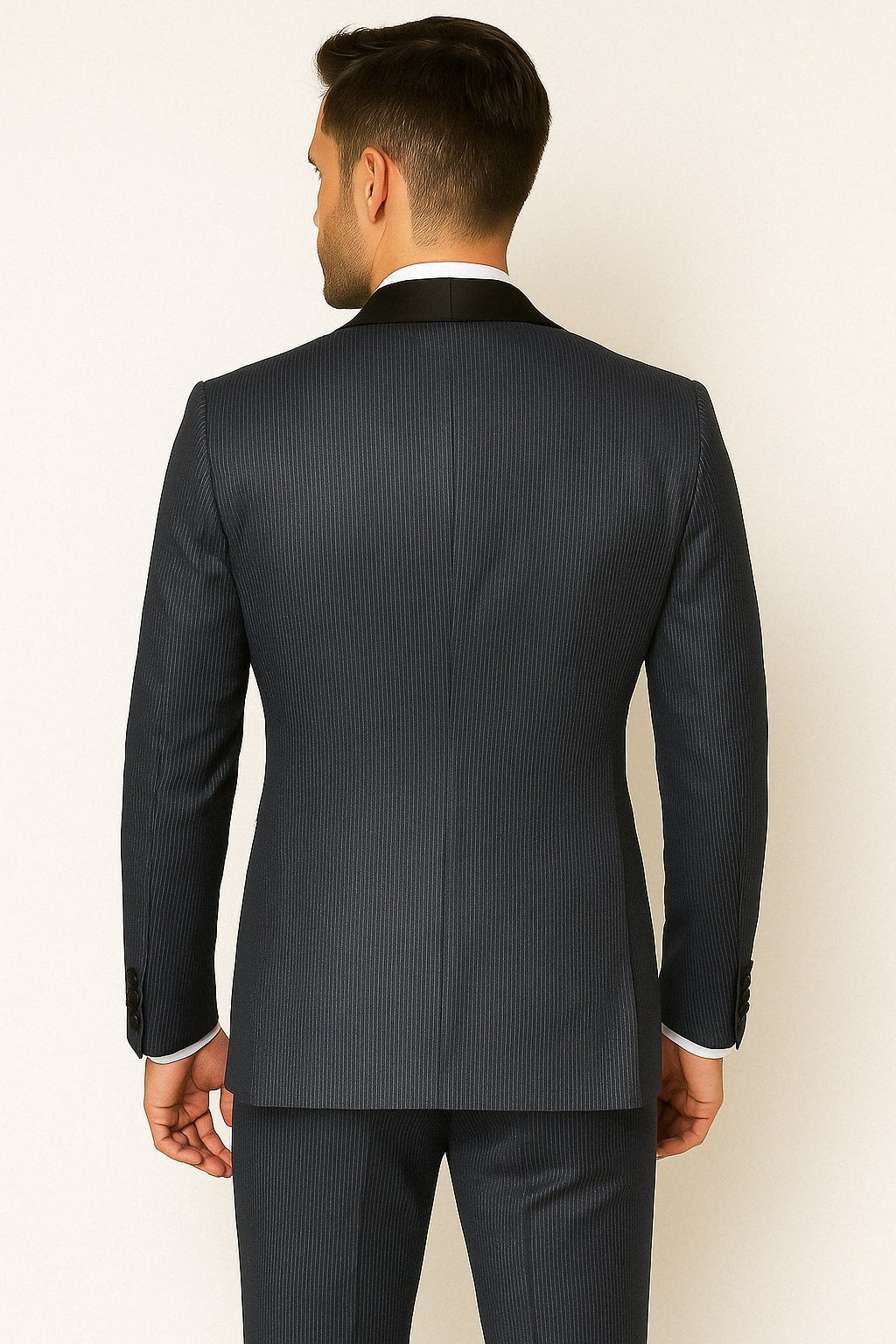 Midnight Blue Stripe Tuxedo Jacket with Shawl Lapel