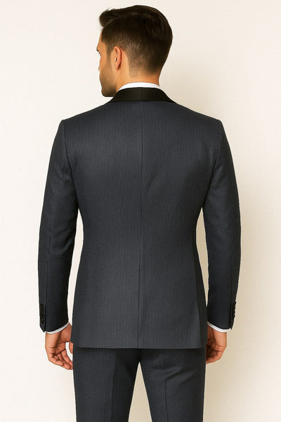 Midnight Blue Stripe Tuxedo Jacket with Shawl Lapel