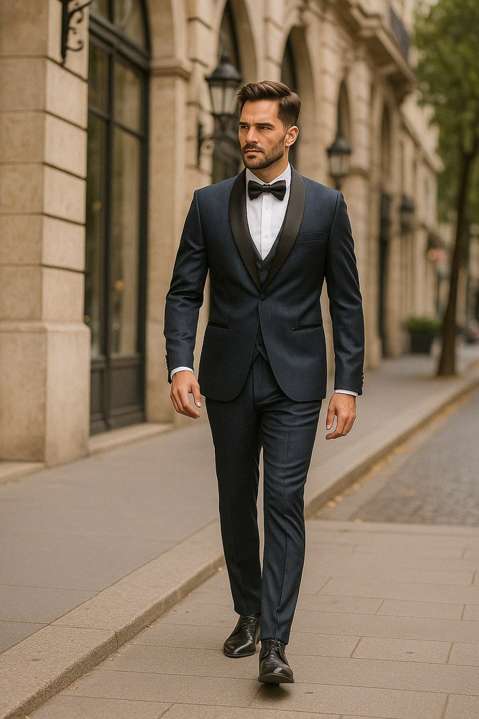 Midnight Blue Stripe Tuxedo Jacket with Shawl Lapel