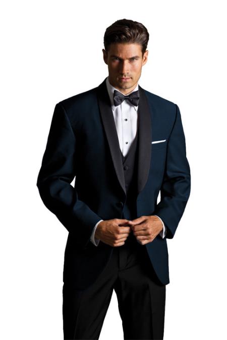 Suit Midnight Dark navy Blue Suit For Men tux with Black lapel Suit Shawl Collar 1 Button Dinner Jacket Looking Midnight Blue / 40 Long + 34 Waist (