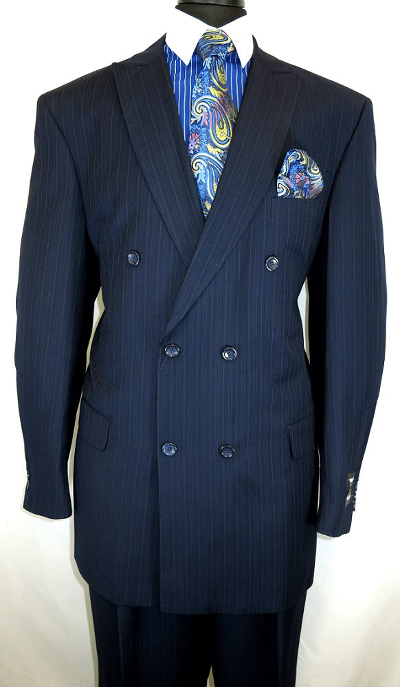 Men's Navy Blue Striped Double Breasted Suit Fortini 5911