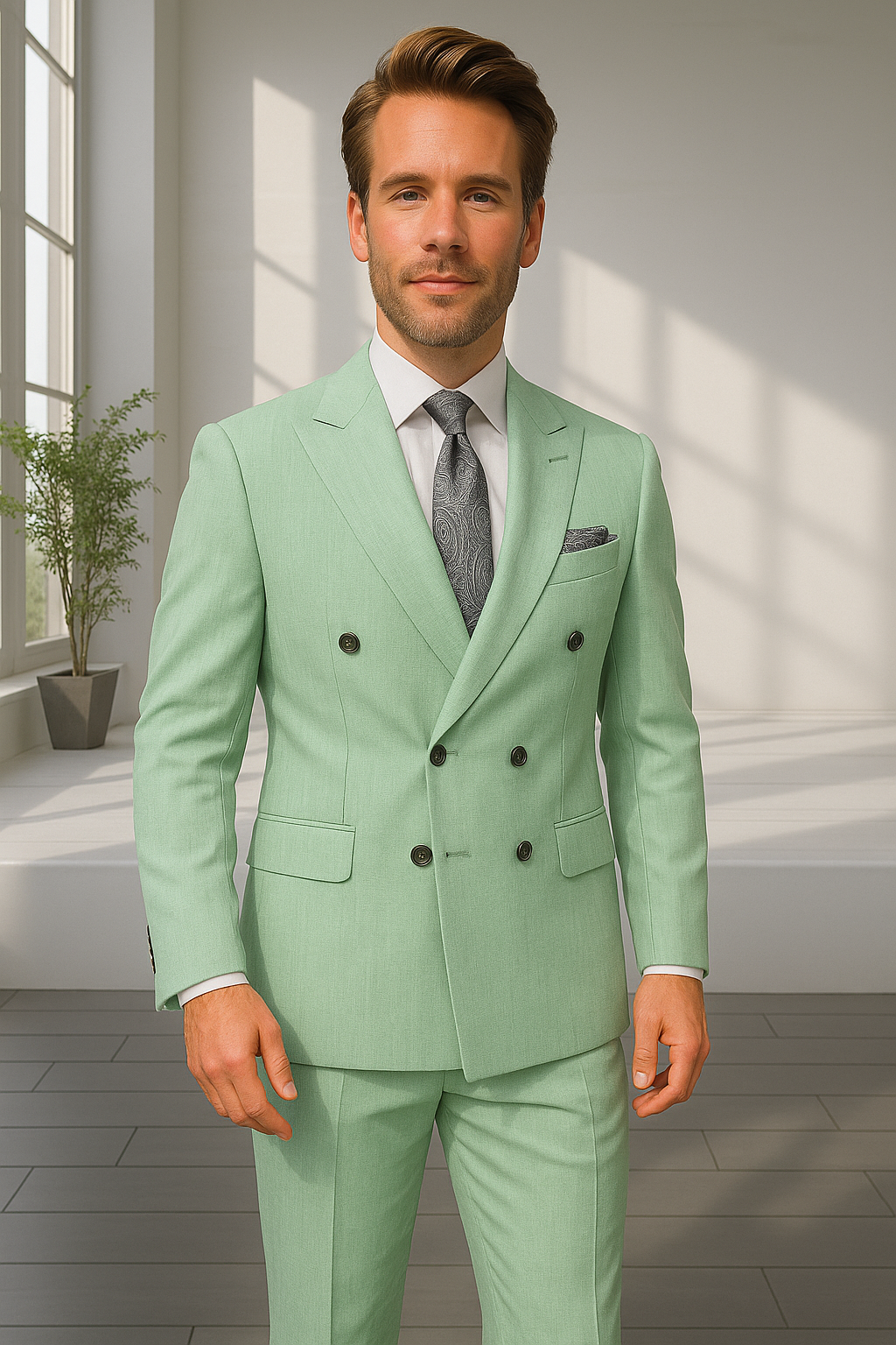 Italian Wool Double Breasted Pinstripe Suit