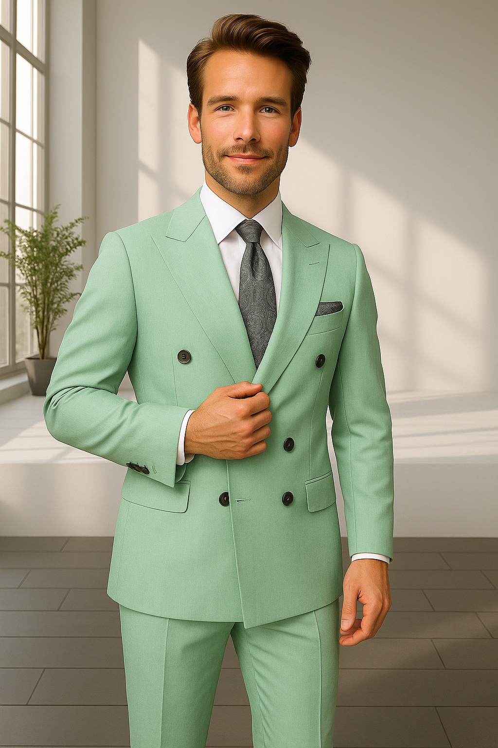 Italian Wool Double Breasted Pinstripe Suit